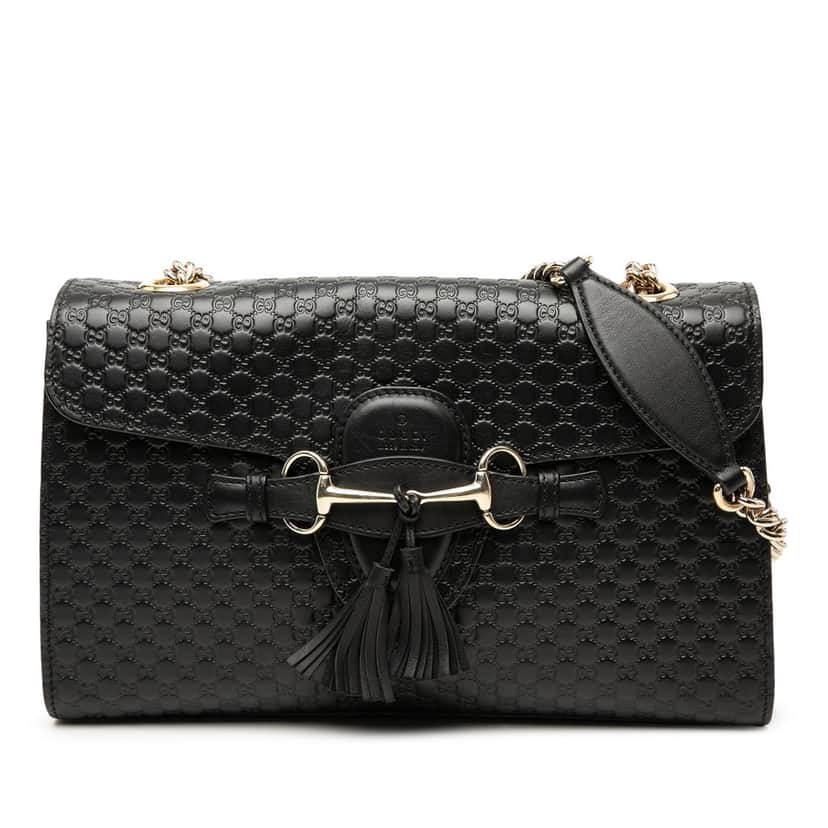 Gucci Medium Microguccissima Emily Shoulder Bag Black Leather Very good condition - Front View