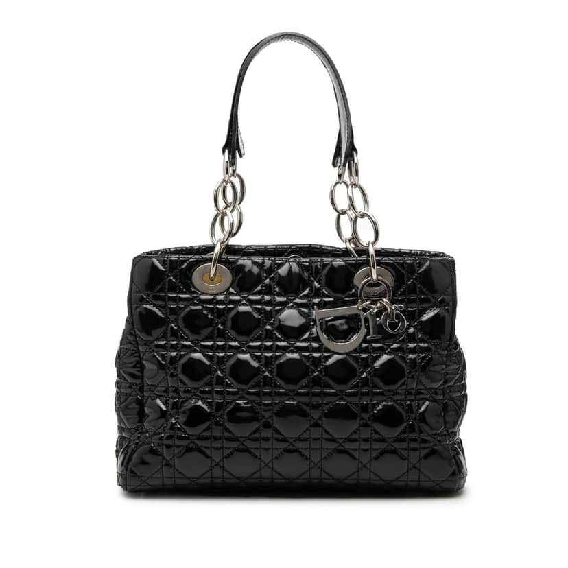 Dior Small Patent Cannage Soft Zipped Shopping Tote Black Leather Good condition - Front View