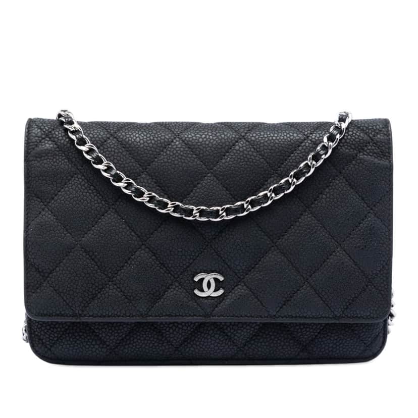Chanel CC Quilted Caviar Wallet on Chain Black Leather Very good condition - Front View