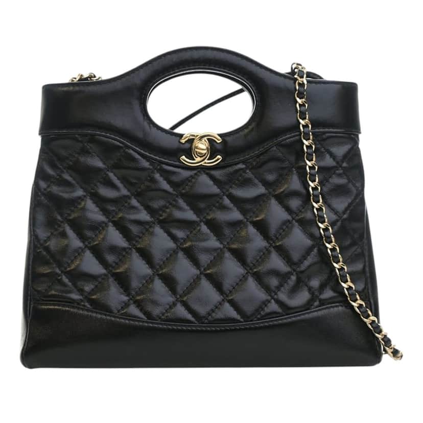 Chanel Mini Glazed Calfskin 31 Shopping Bag Black Leather Very good condition - Front View