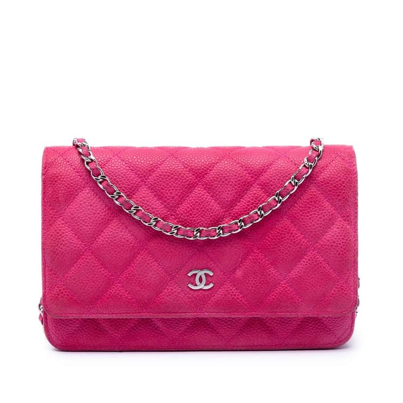 Chanel CC Quilted Caviar Wallet on Chain Pink Leather Very good condition - Front View