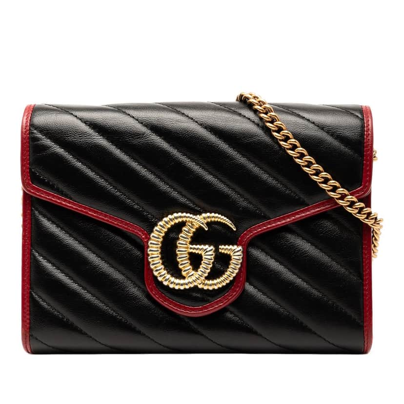 Gucci GG Marmont Matelasse Leather Torchon Wallet On Chain Black Leather Very good condition - Front View