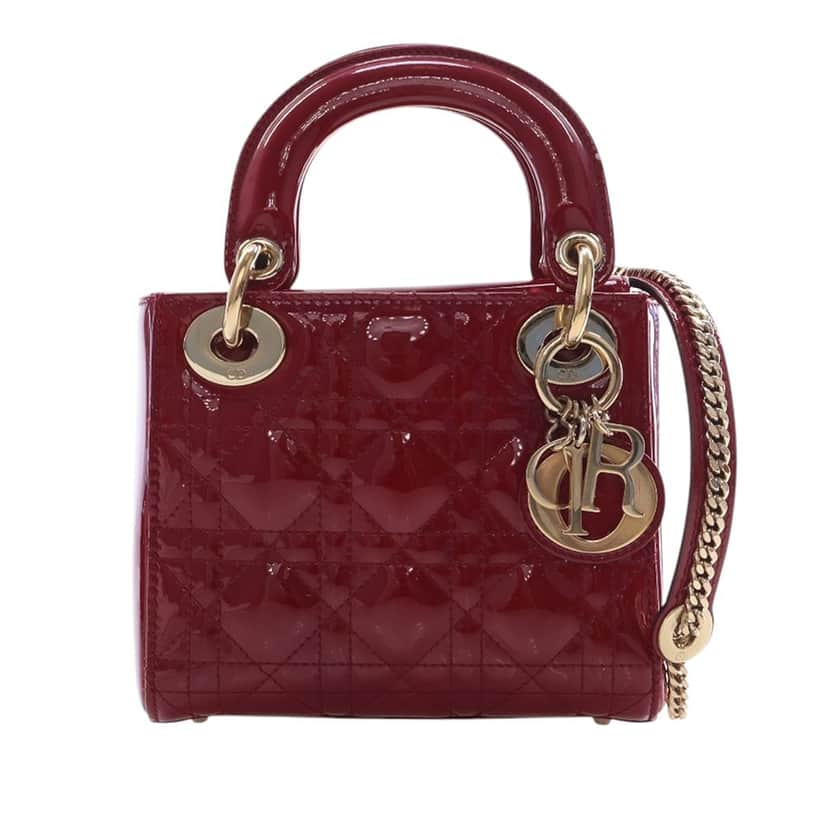 Dior Mini Patent Cannage Lady Dior Red Leather Very good condition - Front View