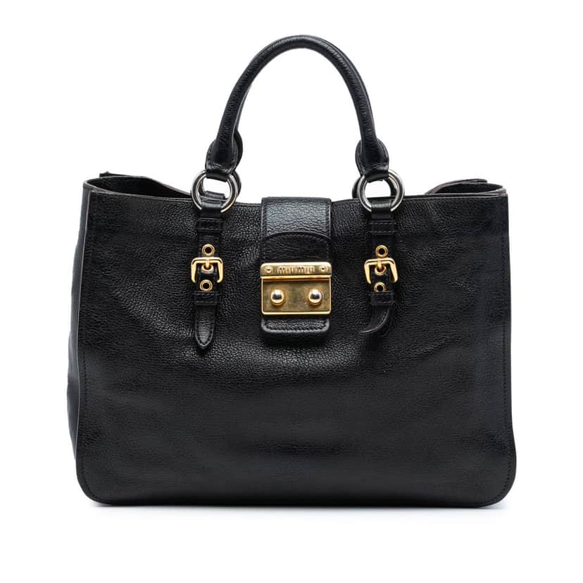 Miu Miu Goatskin Madras Satchel Black Leather Very good condition - Front View