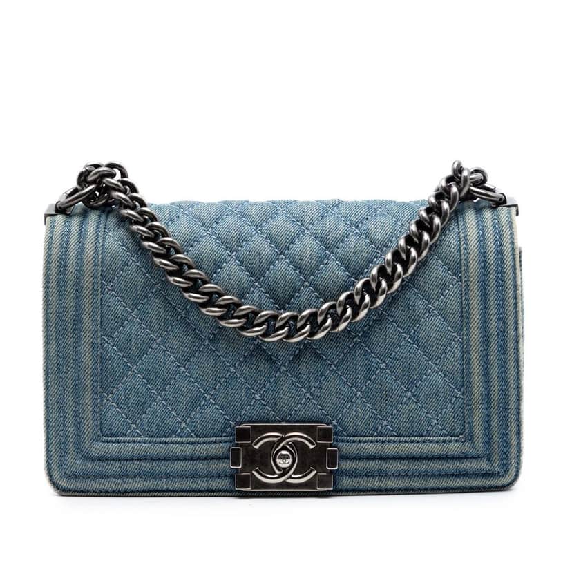 Chanel Old Medium Quilted Denim Boy Flap Blue Very good condition - Front View