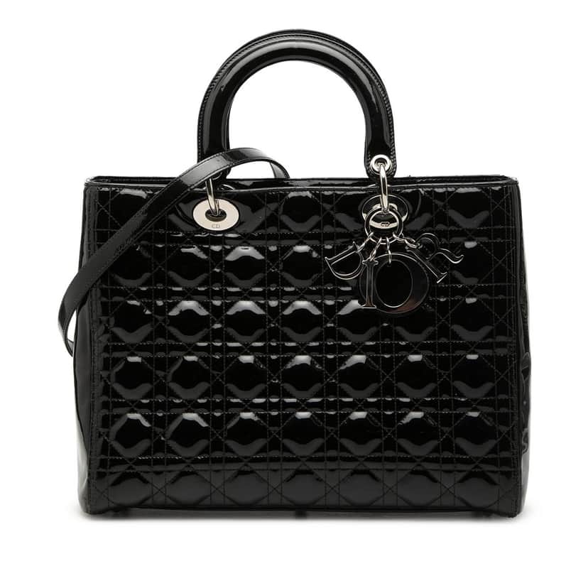 Dior Large Patent Cannage Lady Dior Black Leather Very good condition - Front View