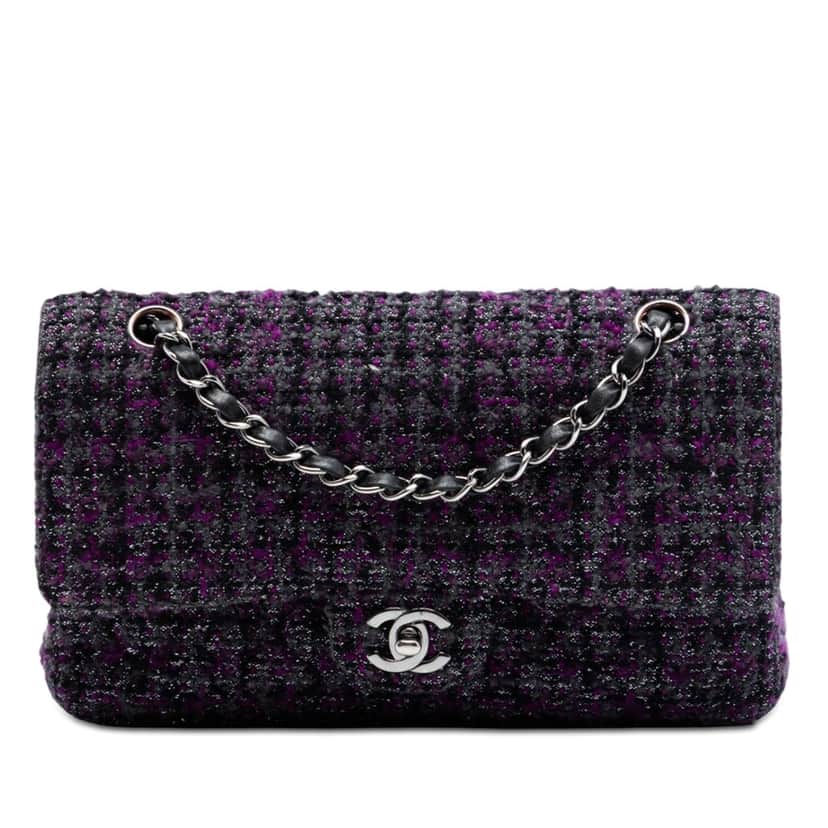 Chanel Medium Classic Tweed Double Flap Purple Very good condition - Front View