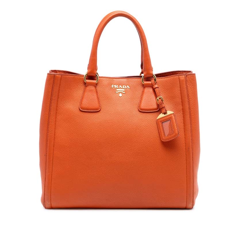 Prada Vitello Daino Open Convertible Tote Orange Leather Very good condition - Front View