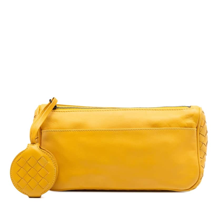 Bottega Veneta Intrecciato Trimmed Nappa Zipped Pouch Yellow Leather Very good condition - Front View