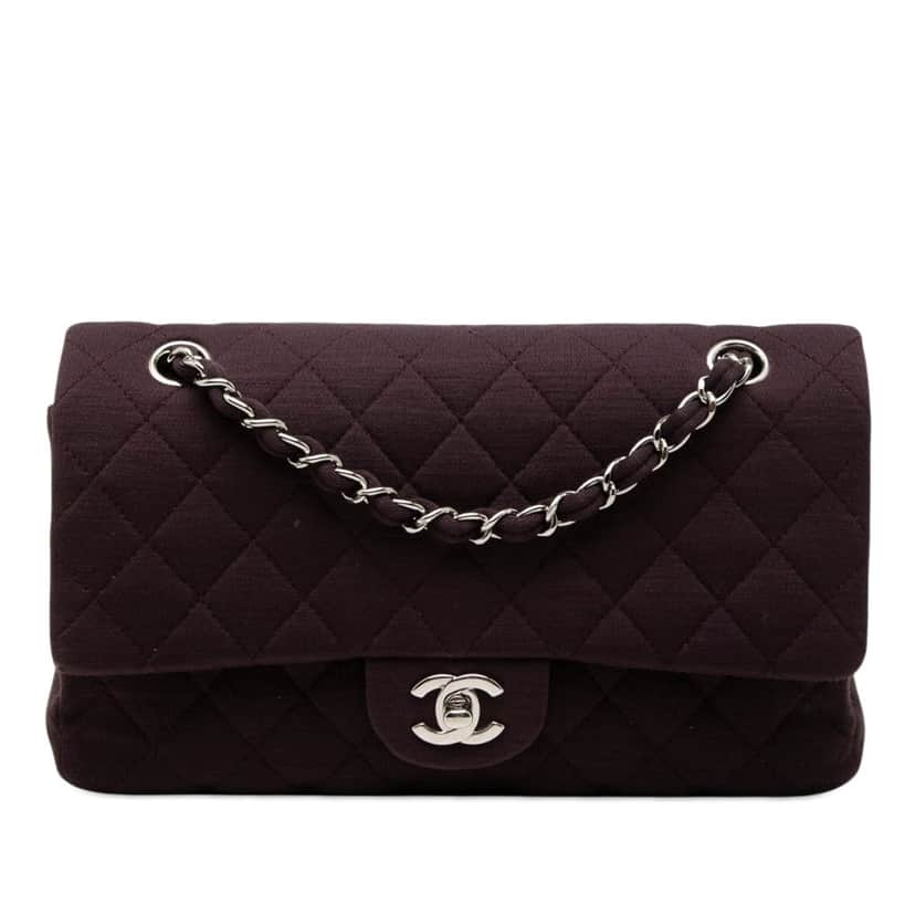 Chanel Medium Classic Jersey Double Flap Brown Very good condition - Front View