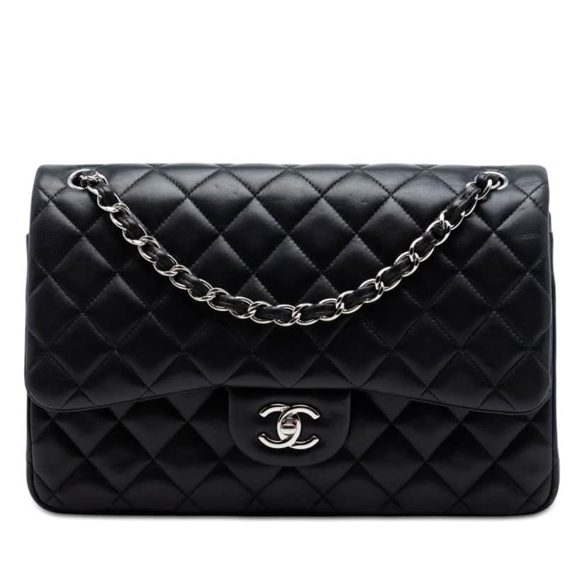 Chanel Jumbo Classic Lambskin Double Flap Black Leather Very good condition - Front View