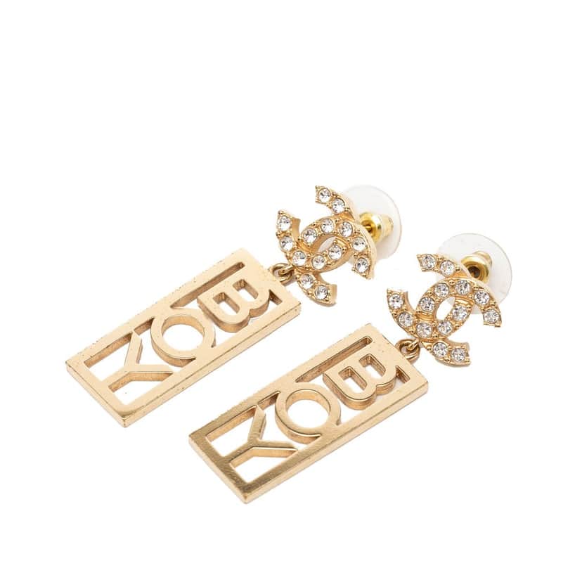 Chanel CC Brass Strass Boy Swing Push Back Earrings Gold Metal Very good condition - Front View