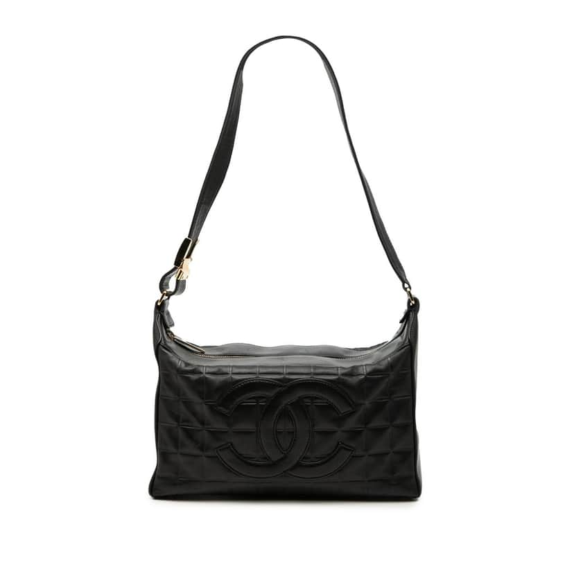 Chanel Medium Lambskin Chocolate Bar Shoulder Bag Black Leather Very good condition - Front View