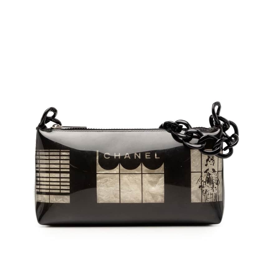 Chanel Vinyl Coco Window Pochette Black Plastic Very good condition - Front View