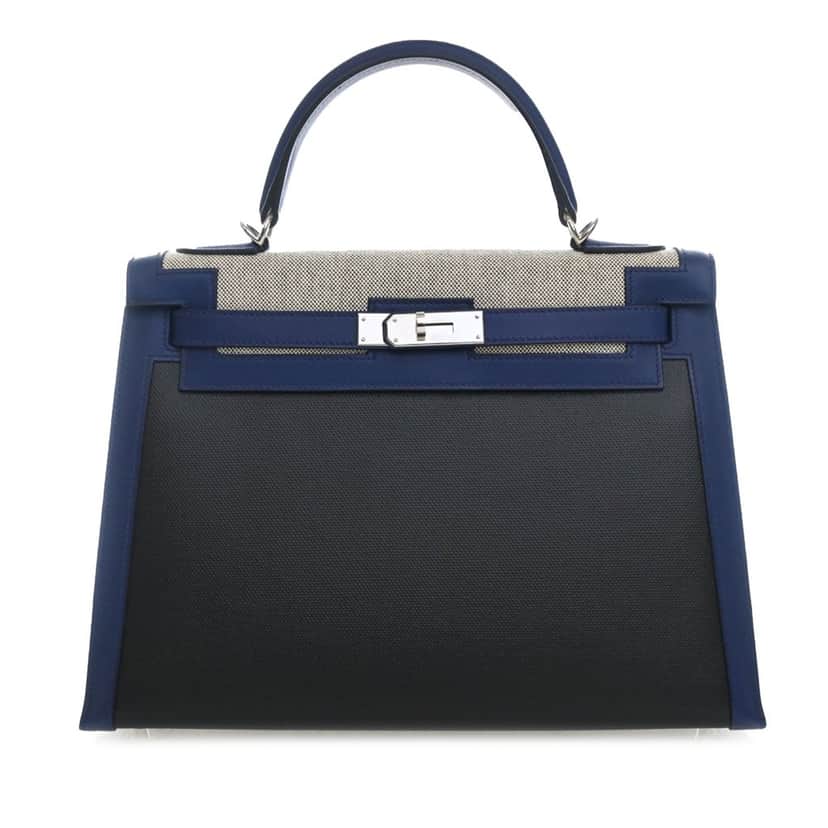 Hermès Tricolor Swift and Toile H Berline Kelly II Sellier 32 Black Very good condition - Front View