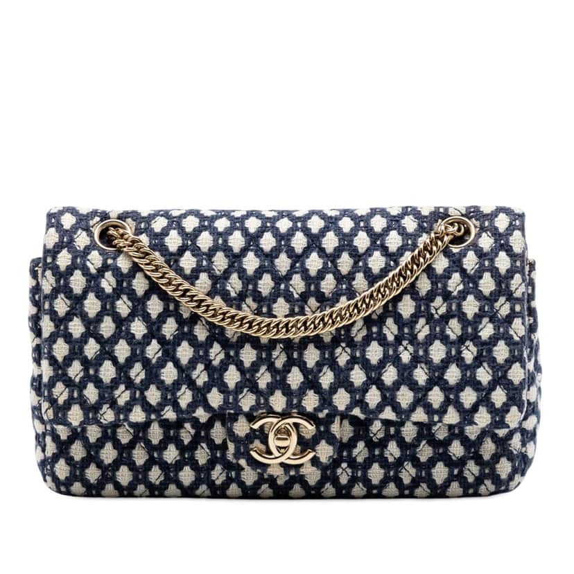 Chanel Medium Classic Tweed Bijoux Chain Double Flap Blue Very good condition - Front View