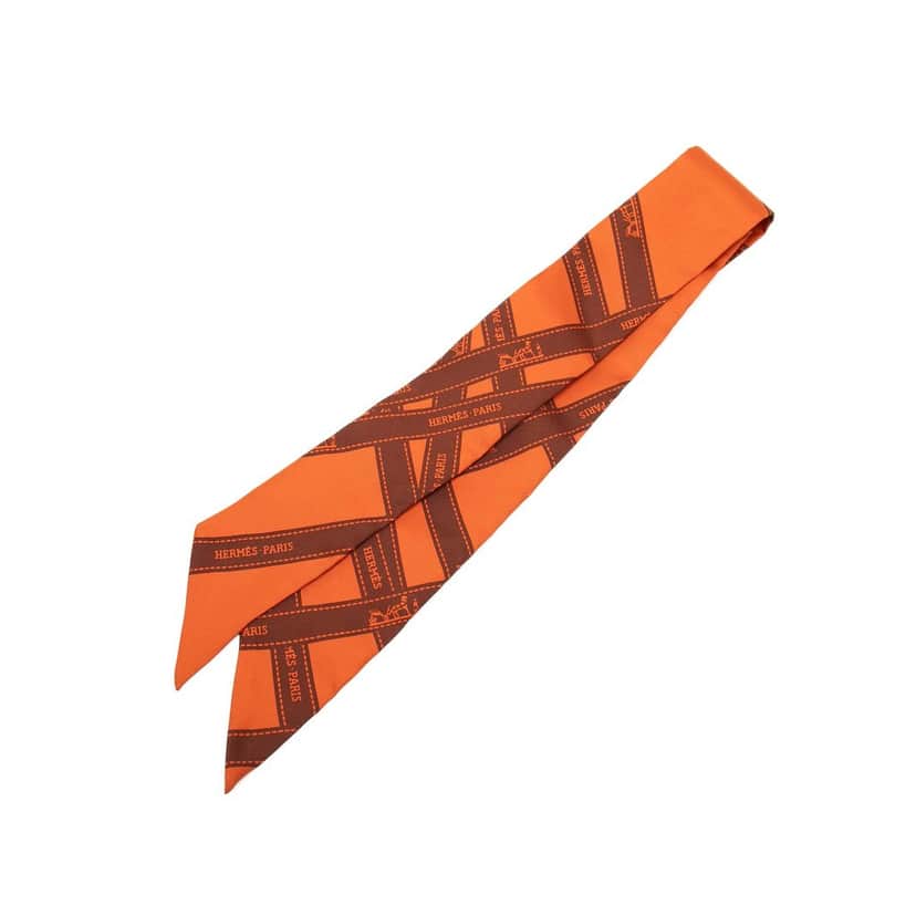 Hermès Bolduc Silk Twilly Scarf Orange Very good condition - Front View