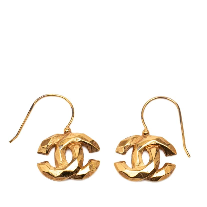 Chanel CC Gold Plated Hook Earrings Gold Metal Very good condition - Front View