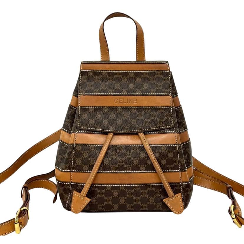 Celine Macadam Coated Canvas Backpack Brown Very good condition - Front View