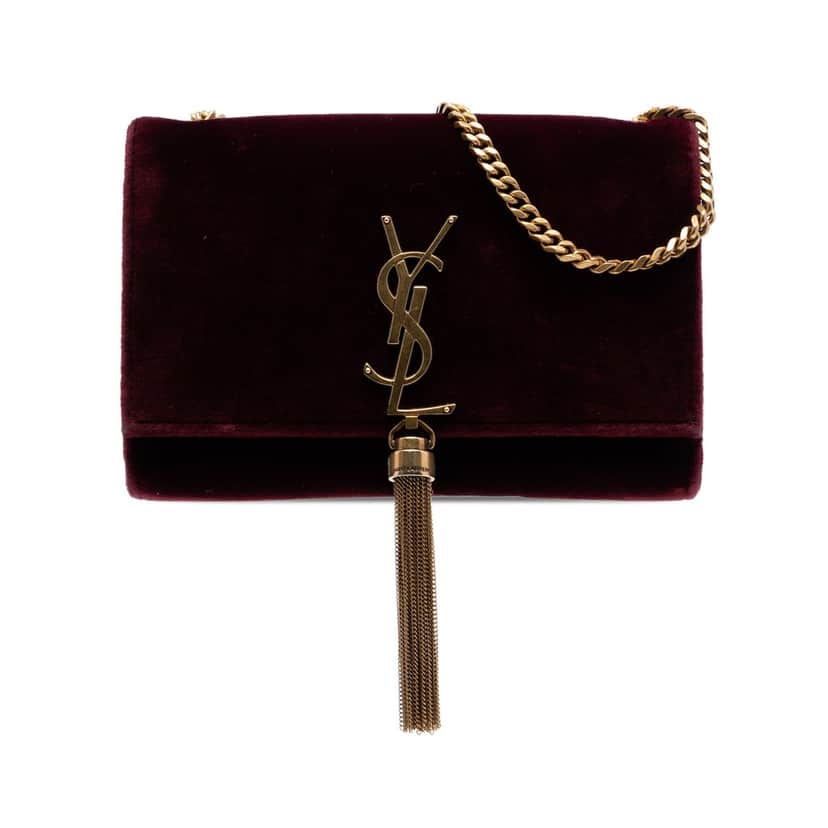 Saint Laurent Small Velvet Monogram Kate Tassel Crossbody Red Very good condition - Front View