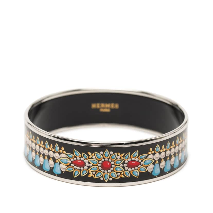 Hermès Wide Printed Enamel Bangle 70 Black Very good condition - Front View