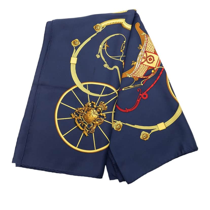 Hermès Springs Silk Scarf 90 Blue Never worn - Front View