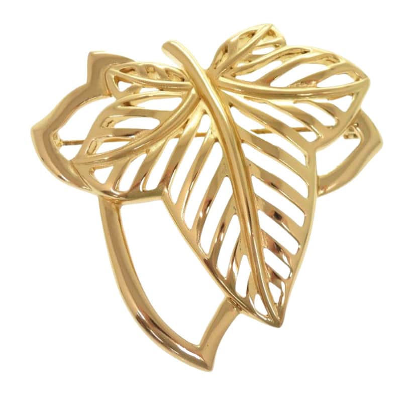 Dior Gold Plated Leaf Brooch Gold Metal Very good condition - Front View