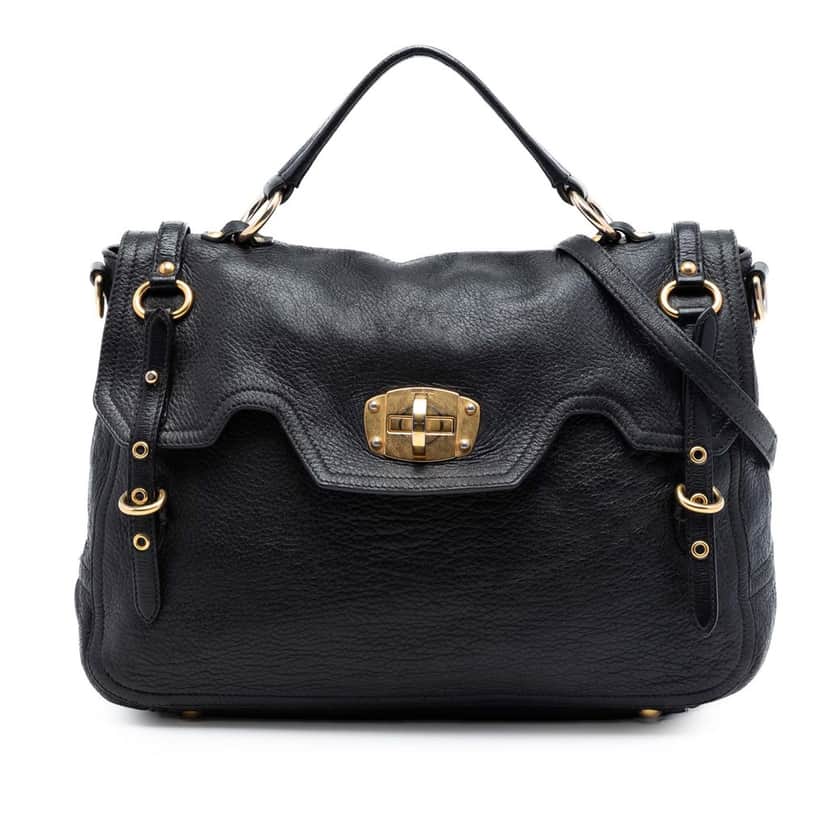 Miu Miu Cervo Deerskin Buckles East West Satchel Black Leather Very good condition - Front View