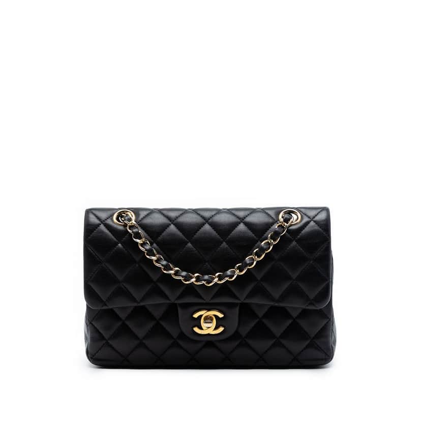 Chanel Small Classic Lambskin Double Flap Black Leather Very good condition - Front View
