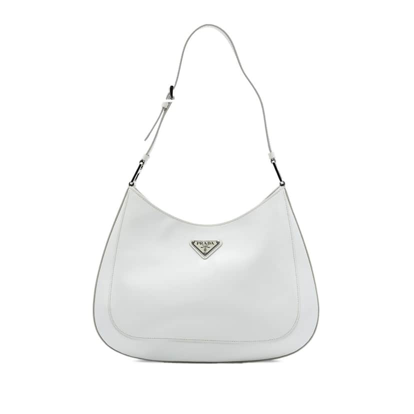 Prada Spazzolato Leather Cleo Shoulder Bag White Leather Very good condition - Front View