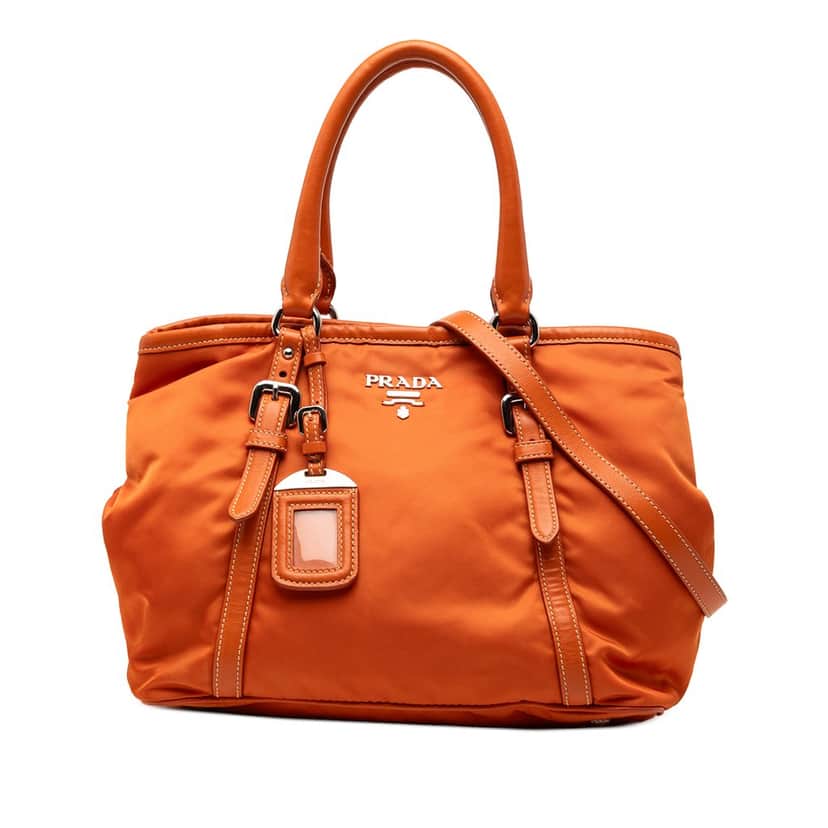 Prada Soft Calf Trimmed Tessuto Satchel Orange Very good condition - Front View