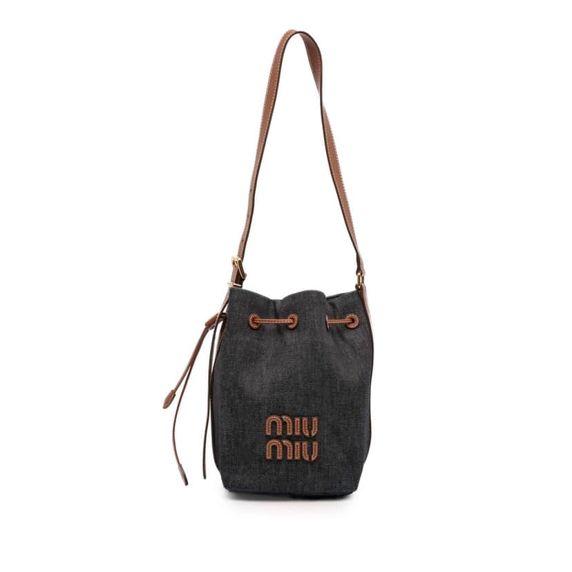 Miu Miu Denim Logo Bucket Bag Blue Very good condition - Front View