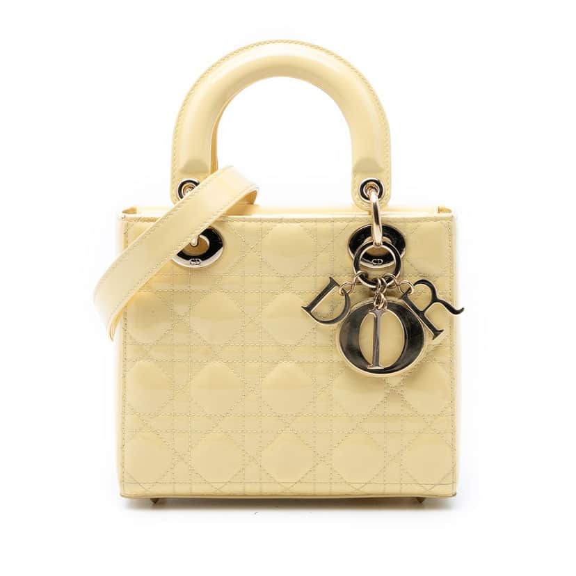 Dior Small Patent Cannage Lady Dior Yellow Leather Very good condition - Front View