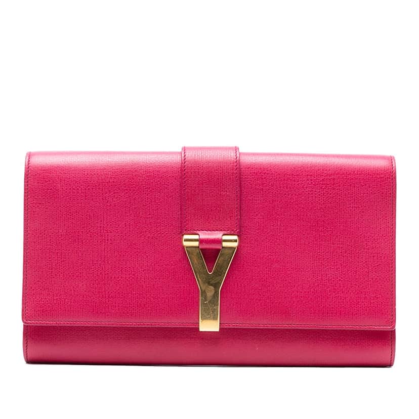 Saint Laurent Textured Calfskin Chyc Ligne Clutch Pink Leather Never worn, with tag - Front View