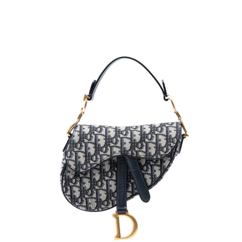 Dior Mini Oblique Canvas Saddle Bag Blue Very good condition - Front View