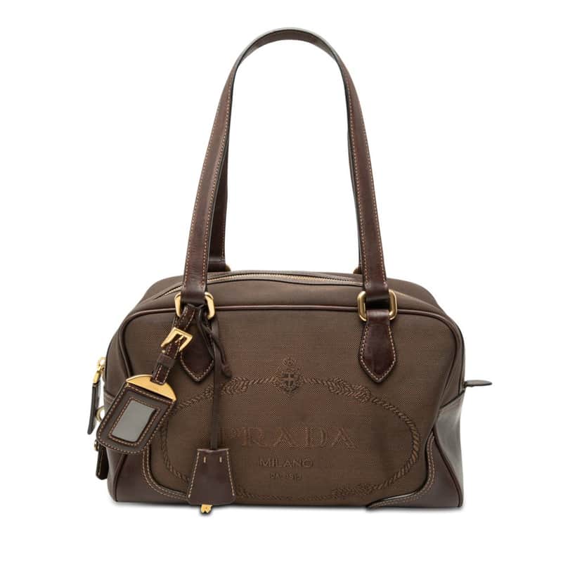 Prada Canvas Canapa Logo Satchel Brown Very good condition - Front View