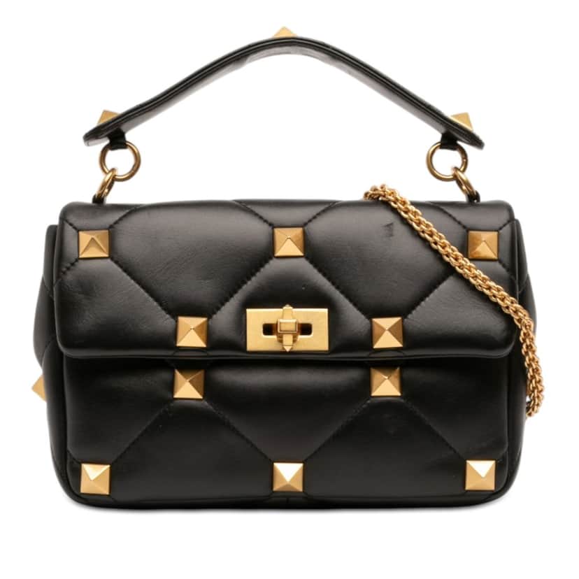 Valentino Large Nappa Roman Stud Satchel Black Leather Very good condition - Front View
