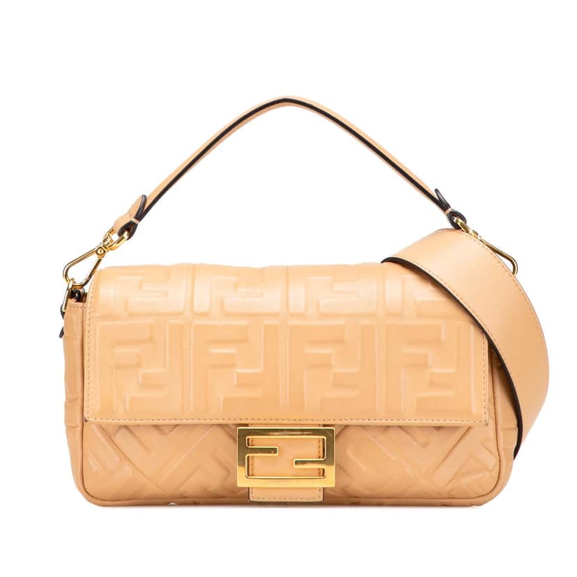 Fendi Zucca Embossed Leather Baguette Satchel Beige Leather Very good condition - Front View