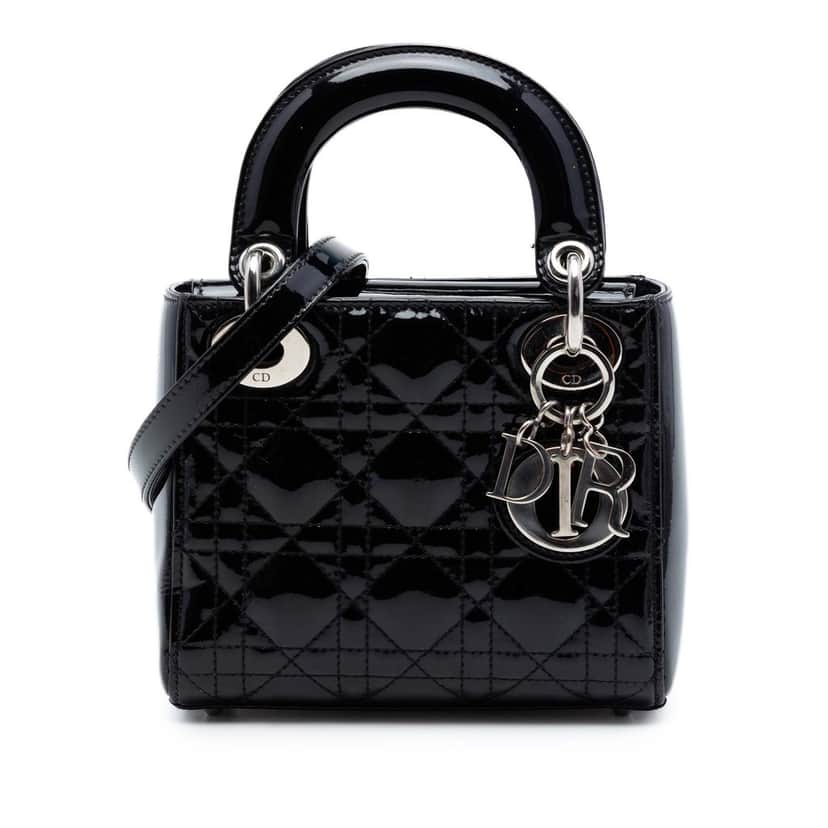 Dior Mini Patent Cannage Lady Dior Black Leather Very good condition - Front View