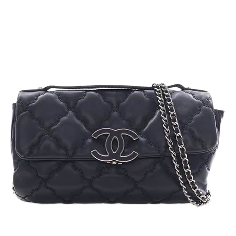 Chanel Mini Lambskin Double Stitch Hamptons Flap Black Leather Very good condition - Front View