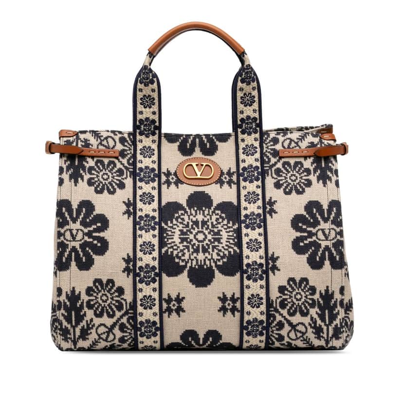 Valentino Large Canvas Floral Print Antibes Shopping Bag Beige Very good condition - Front View