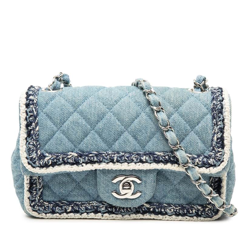 Chanel Mini Rectangular Classic Denim Braided Single Flap Blue Very good condition - Front View
