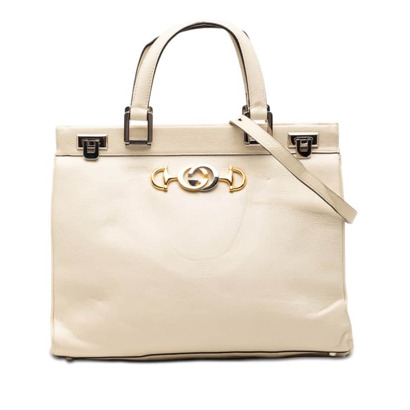 Gucci Medium Calfskin Zumi Top Handle Bag White Leather Very good condition - Front View