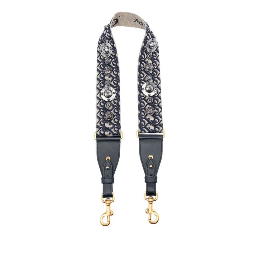 Dior Oblique Embroidered Canvas Studded Shoulder Strap Blue Very good condition - Front View