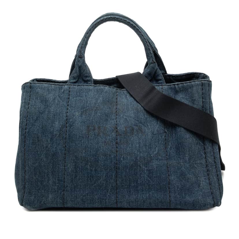 Prada Denim Canapa Logo Satchel Blue Very good condition - Front View