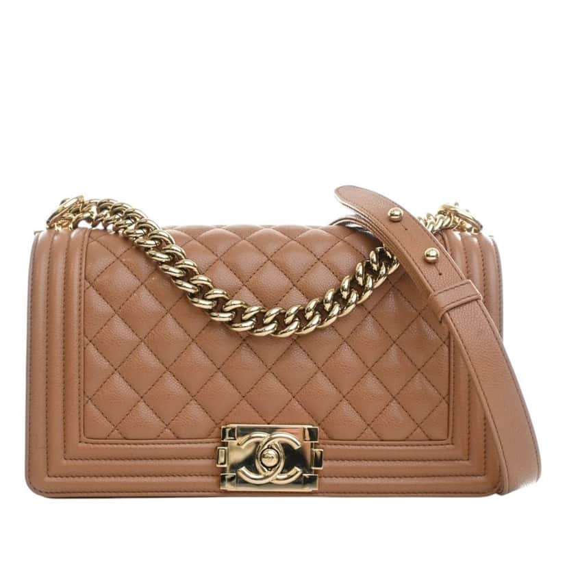 Chanel Old Medium Quilted Caviar Boy Flap Brown Leather Very good condition - Front View
