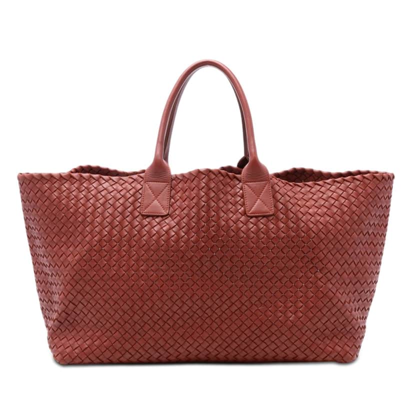 Bottega Veneta Large Lambskin Intreccio Cabat Tote Red Leather Very good condition - Front View