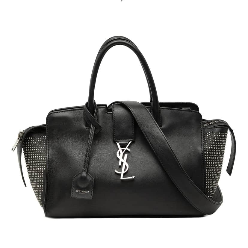 Saint Laurent Baby Studded Leather Monogram Downtown Cabas Satchel Black Leather Very good condition - Front View