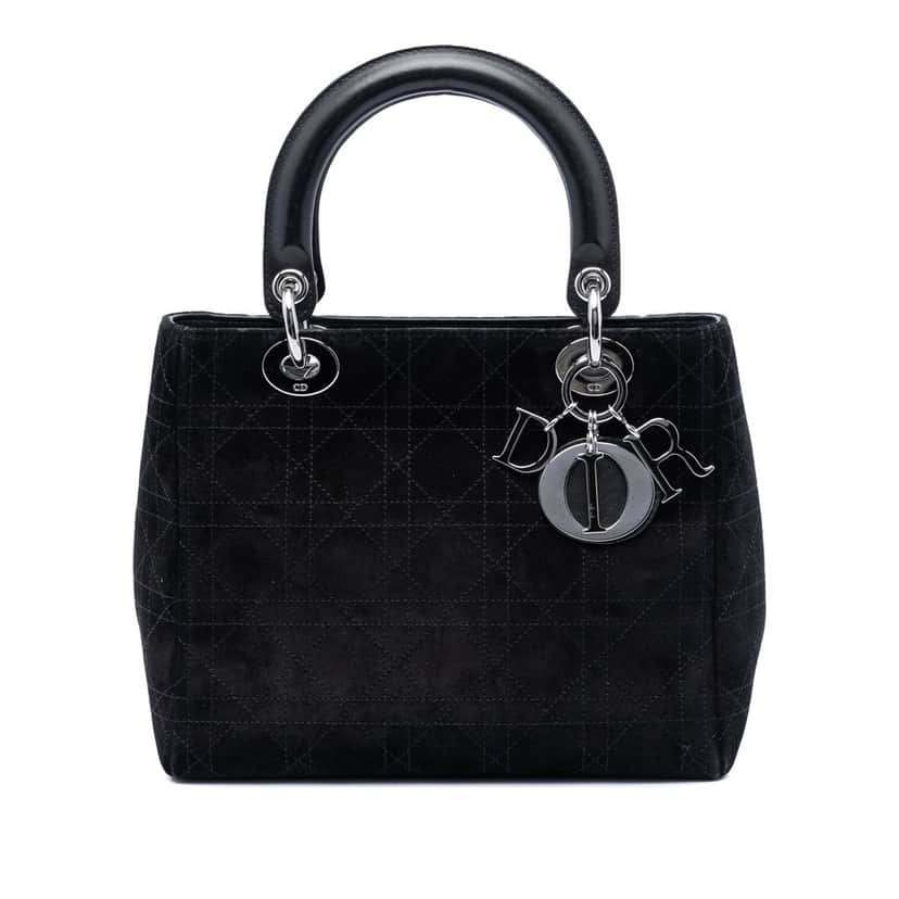 Dior Medium Suede Cannage Lady Dior Black Leather Very good condition - Front View