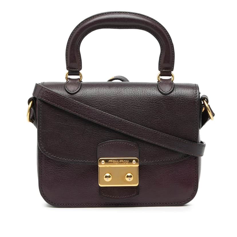 Miu Miu Bicolor Goatskin Madras Top Handle Satchel Purple Leather Very good condition - Front View